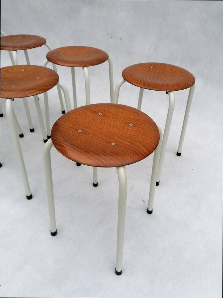 Tabourets néerlandais vintage en contreplaqué, années 1970, ensemble de 4