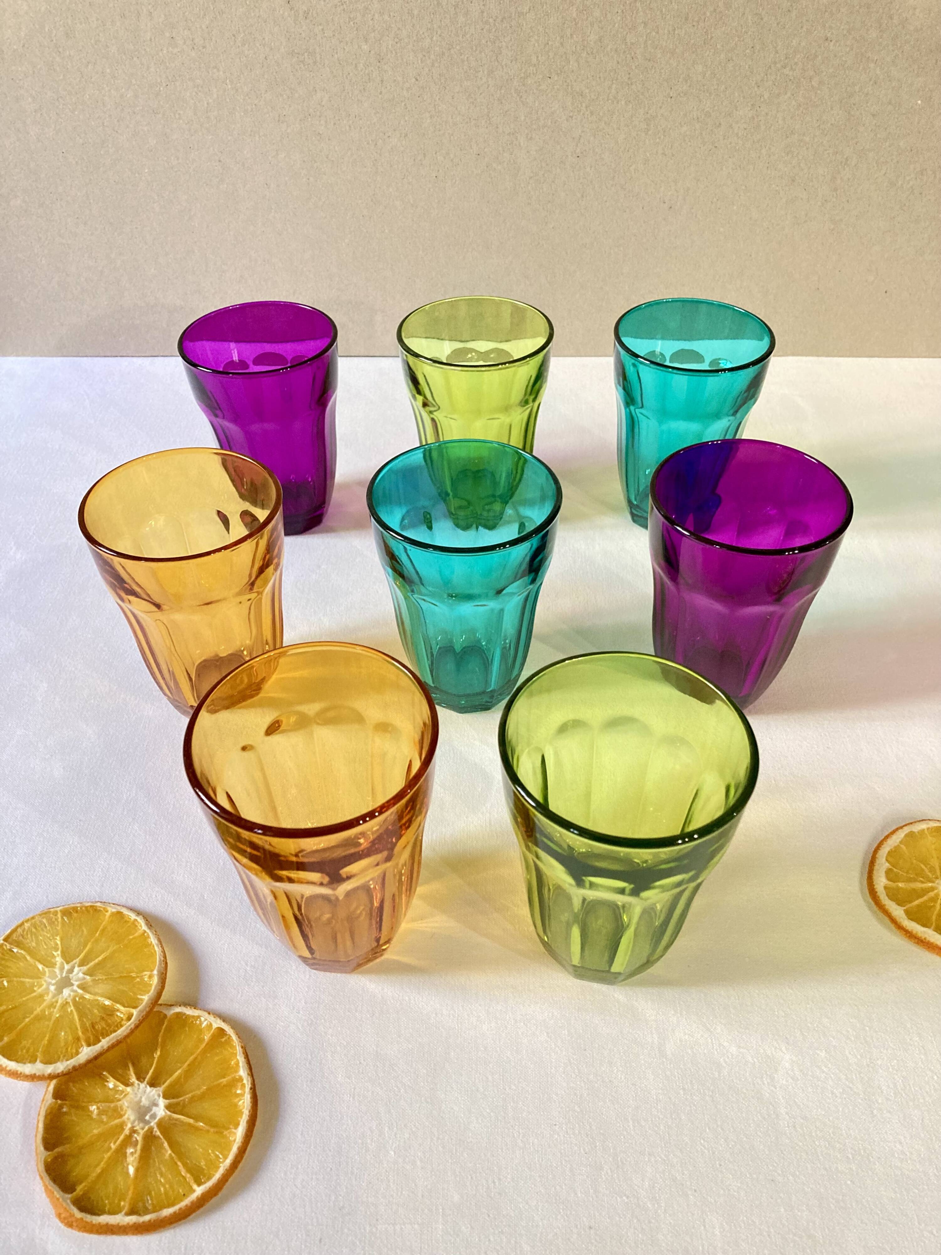 Colorful vintage lemonade glasses, Pasabahce Palaks