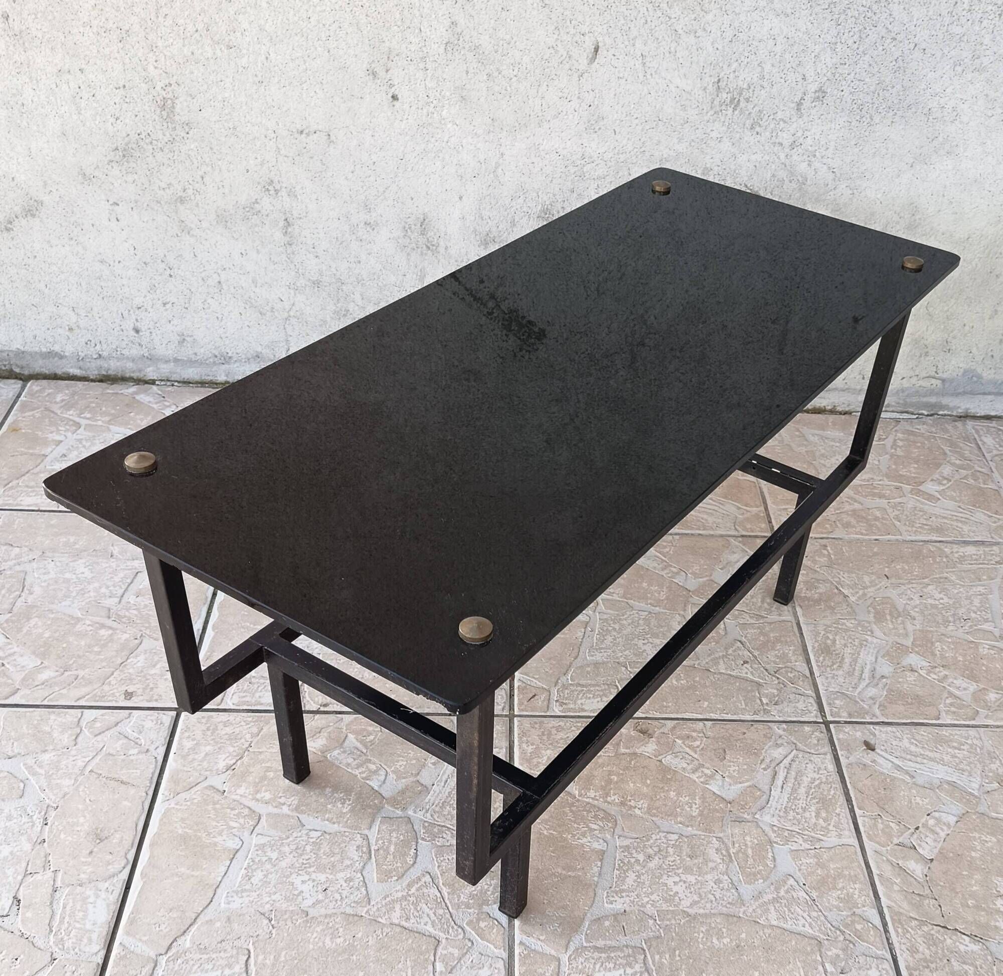 Table basse métal et verre 1950