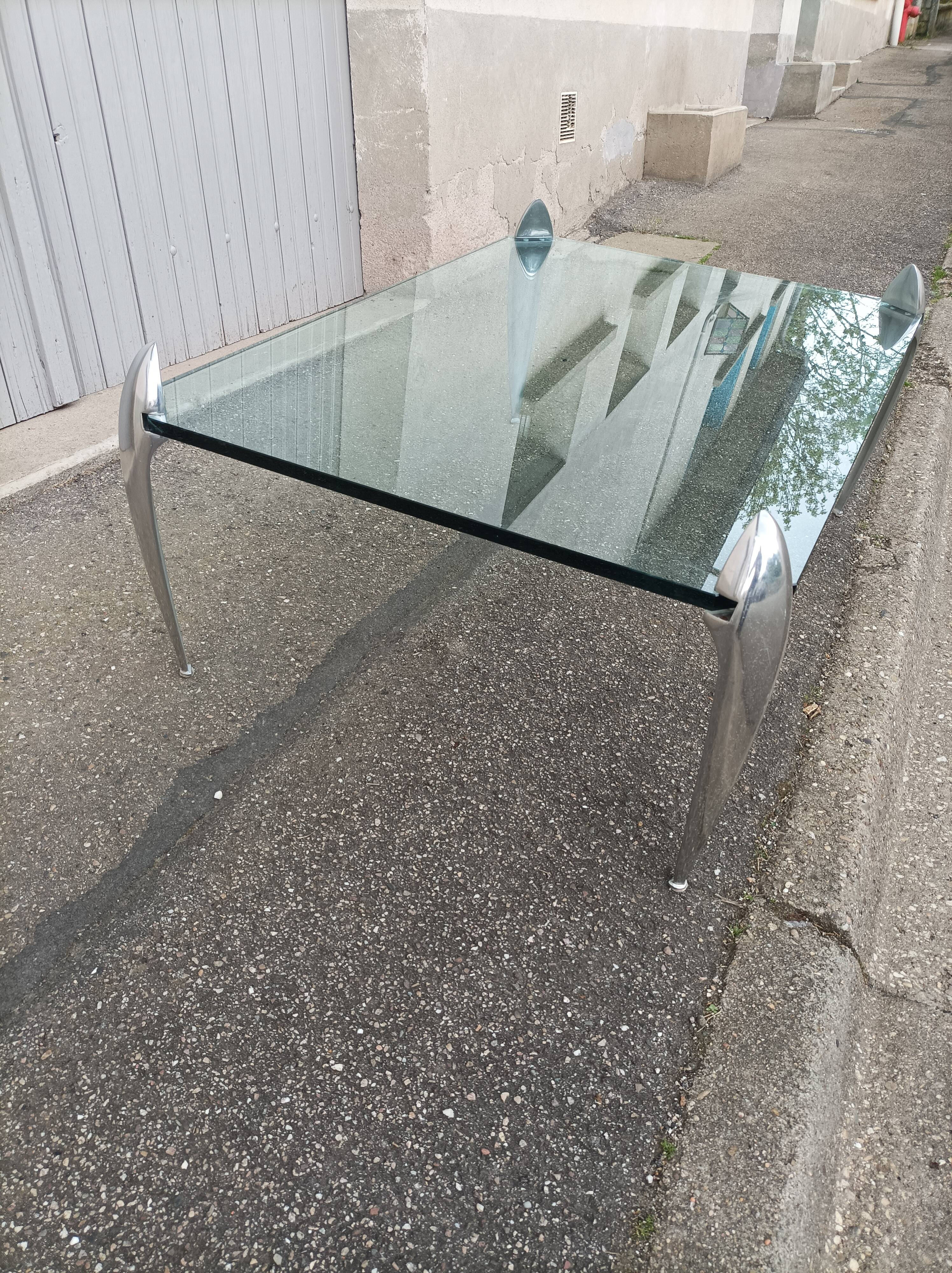 Vintage coffee table glass slab and chrome