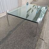 Vintage coffee table glass slab and chrome