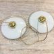 Pair of vintage pendant lights in white opaline and transparent serrated edges