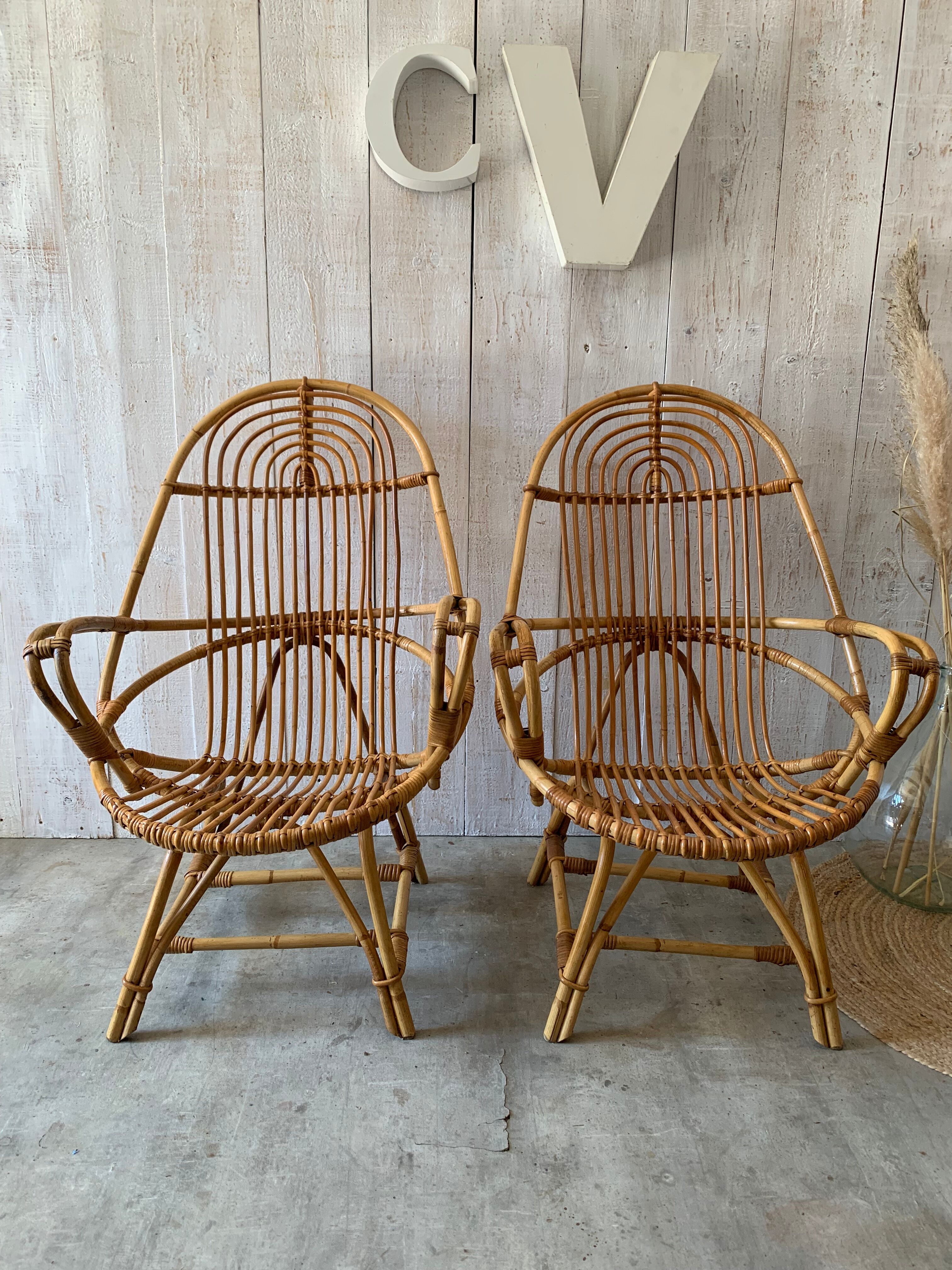 Pair of rattan armchairs