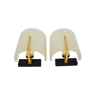 Pair wall steel Golden matte black perspex design 1950