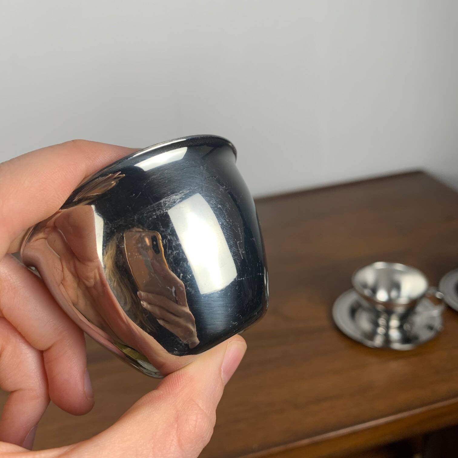 Set of 6 vintage stainless steel coffee cups, 1970