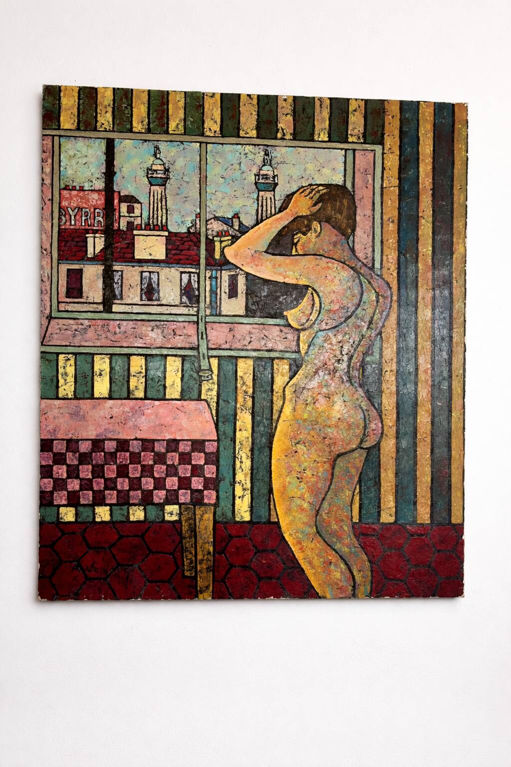 Oil on canvas signed A. Ventoura – Figurative nude, around 1975