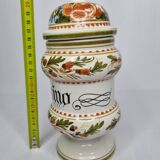 Hand-decorated enamelled ceramic apothecary pot, "Ong. Rasino"