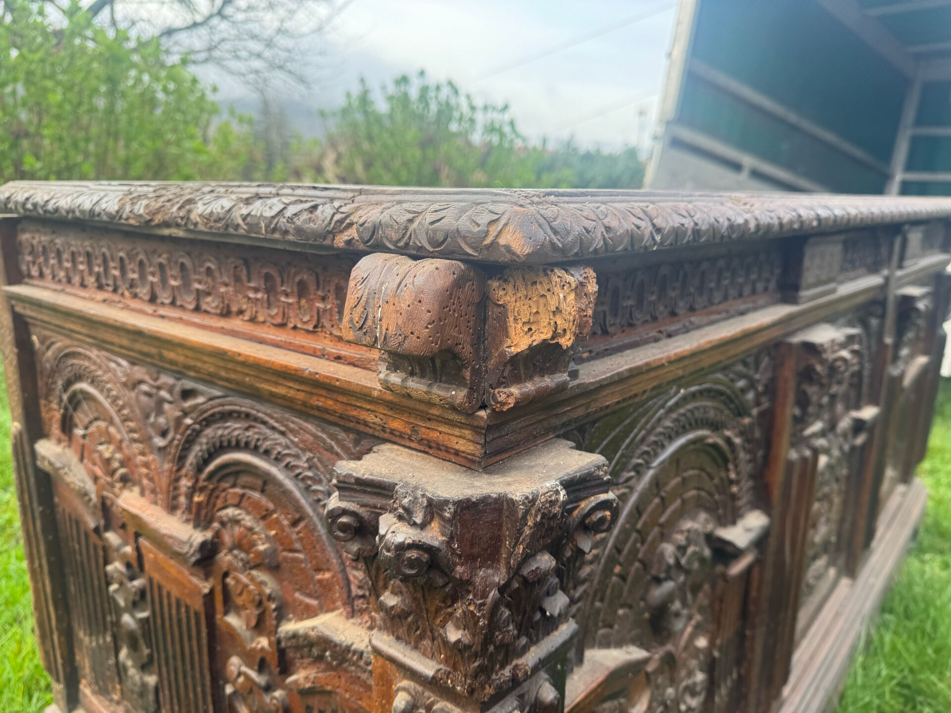 Large oak chest from the 18th century.