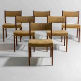 Lot de 6 chaises de salle à manger minimalistes en teck, Belgique années 1960
