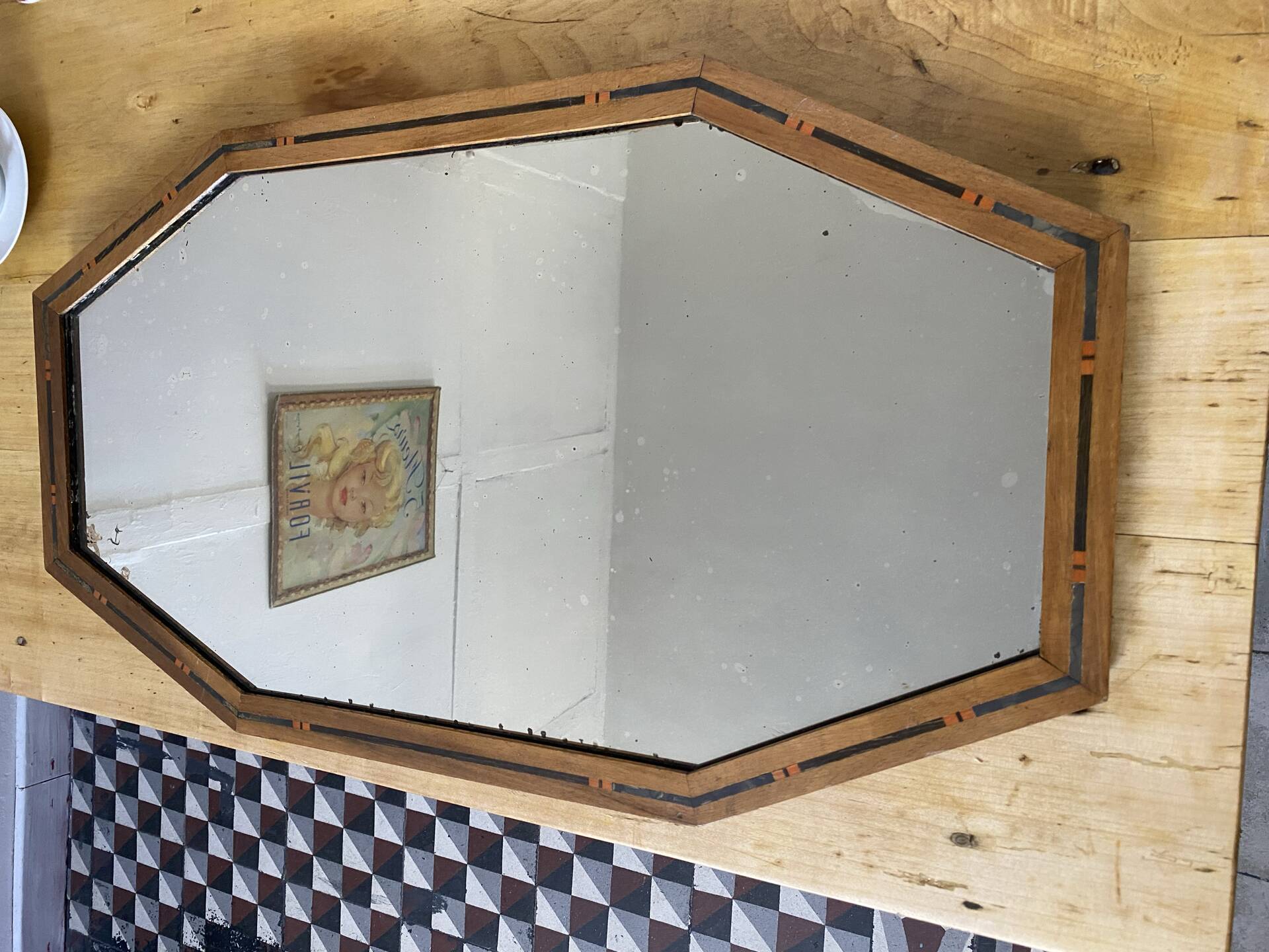 Miroir Art déco vintage bois marqueté