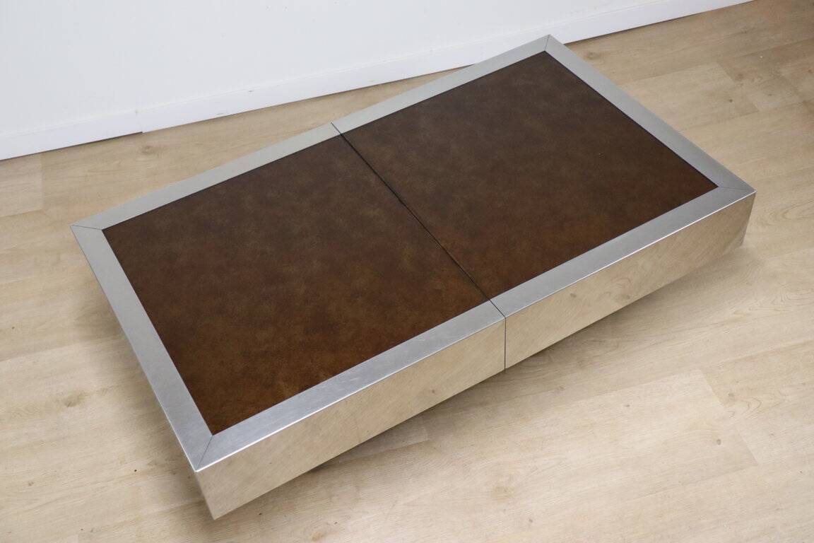 Vintage glass and aluminum bar coffee table, 1970