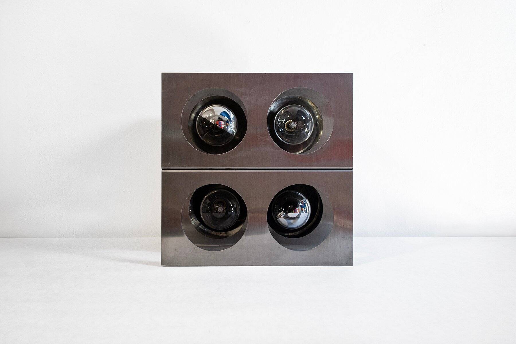 Sculptural lamp with four lights in steel by Roche Bobois, France, 1970s.