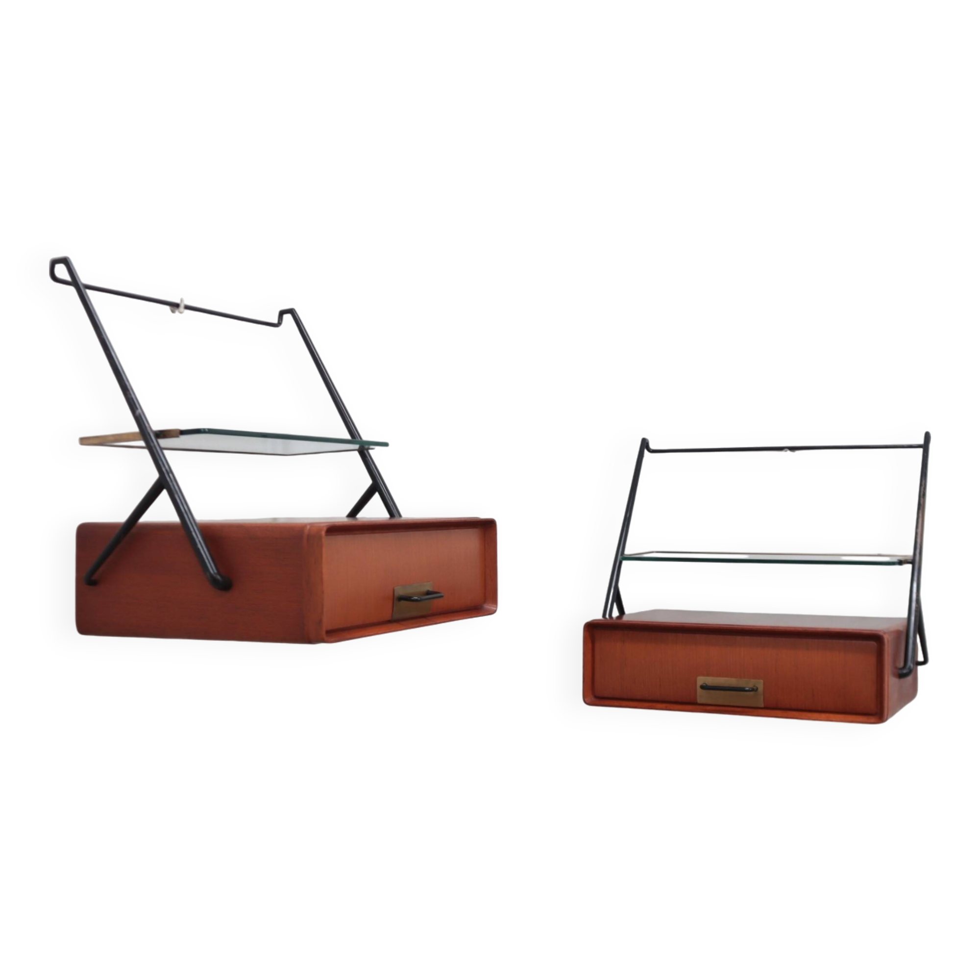 Wall mounted brass and glass nightstands Silvio Cavatorta 1950s