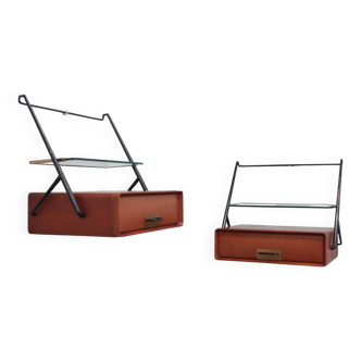 Wall mounted brass and glass nightstands Silvio Cavatorta 1950s