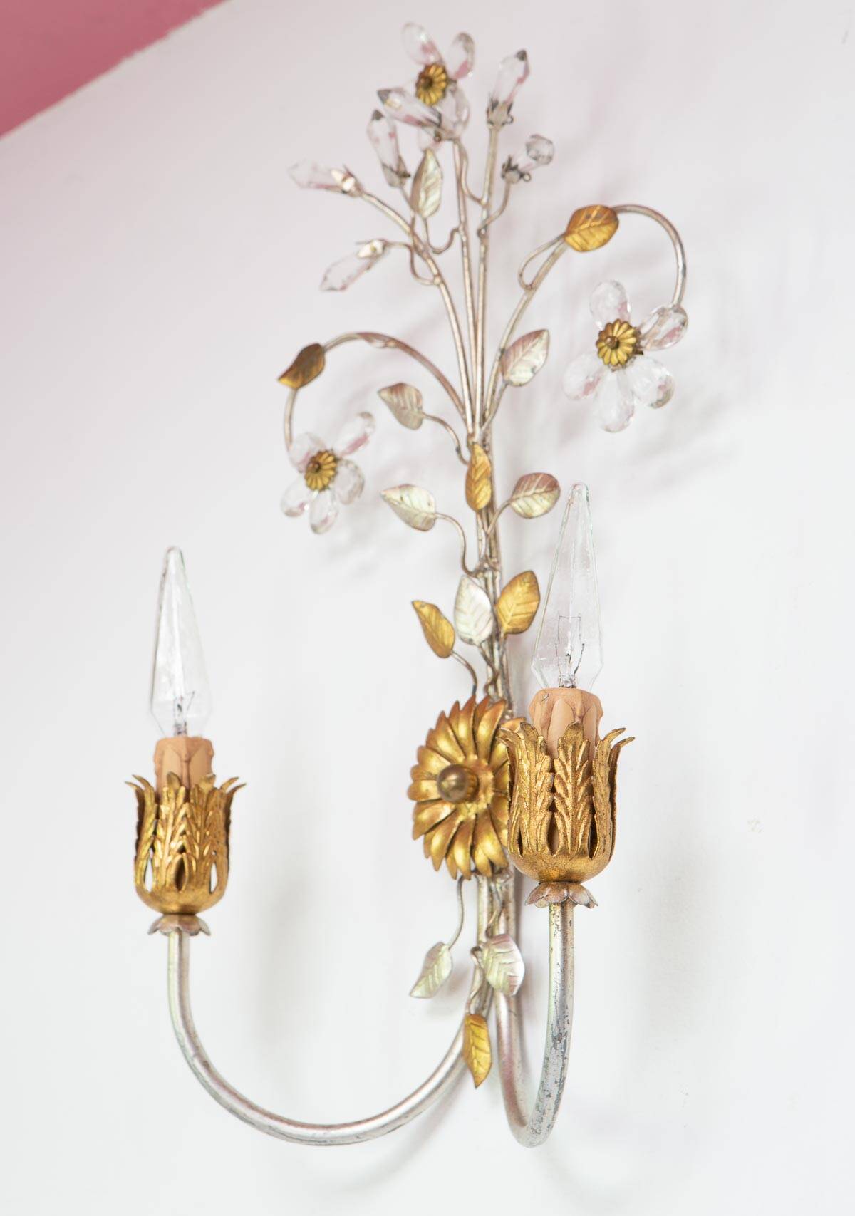 Vintage Italian wall lamp in gold and silver metal (52 cm)