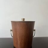 Seau à glace en bois de teck danois et poignées en laiton, design 1950