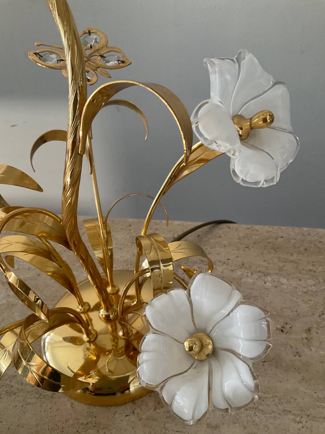 Vintage brass lamp with glass paste flower