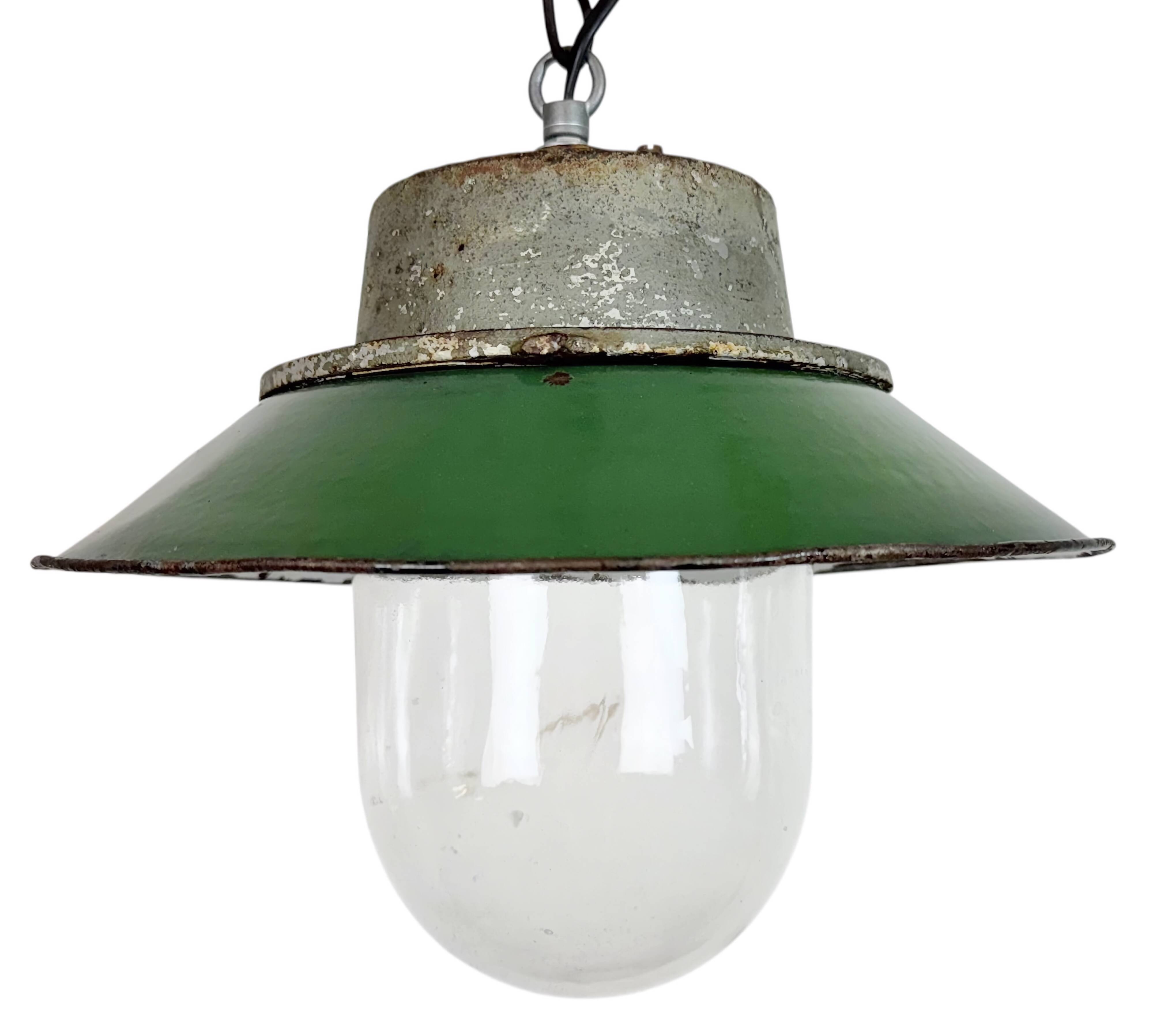 Green Enamel and Cast Iron Industrial Pendant Light, 1960s