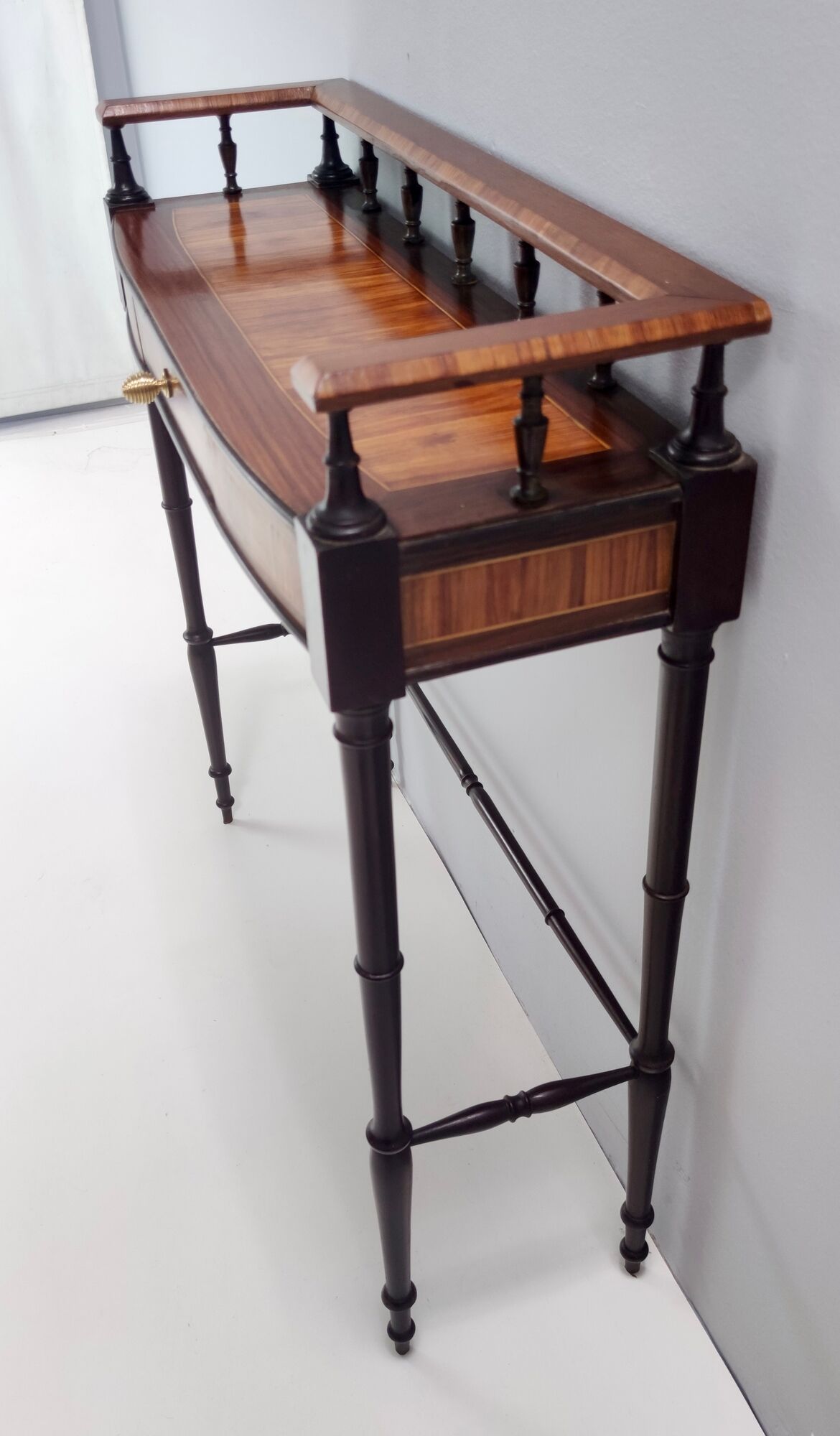 Vintage cherrywood and ebonized beech console table with a drawer, italy
