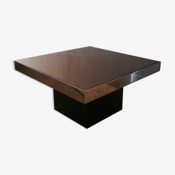 Square pedestal coffee table with mirror top