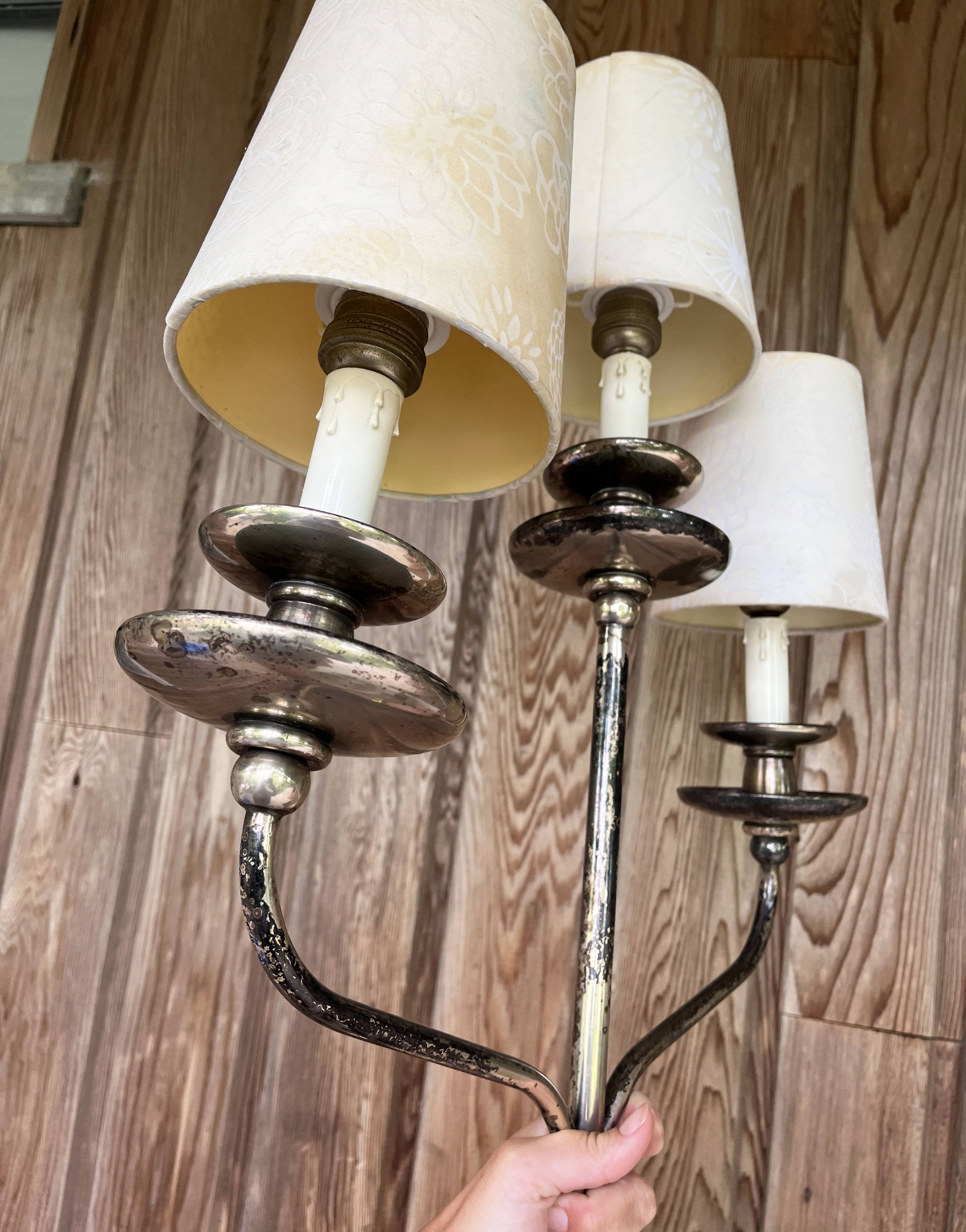 Large metal wall chandelier 1950s
