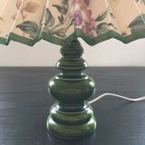 Green ceramic lamp and flowered lampshade