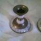 Pair of brass and mother-of-pearl candlesticks