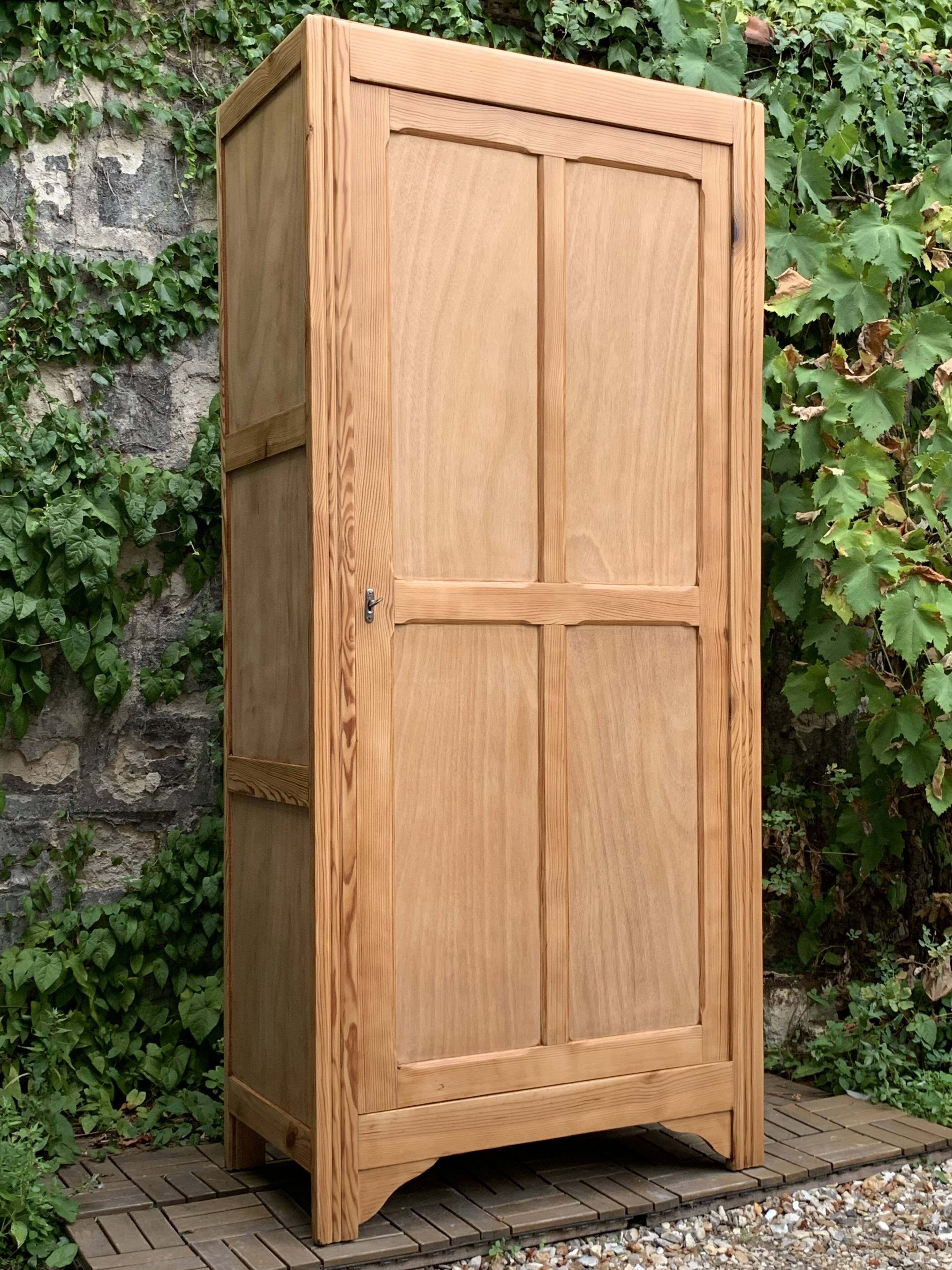 Parisian bonnet wardrobe, raw wood, 1950s
