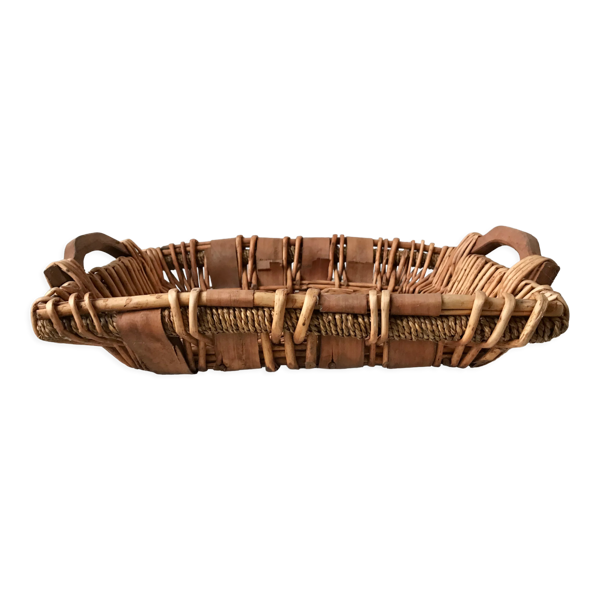 Plateau en bois et bambou années 60-70