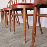 Set of 6 Vintage Bentwood Dining Chairs Set: 1970s , Red Uphols