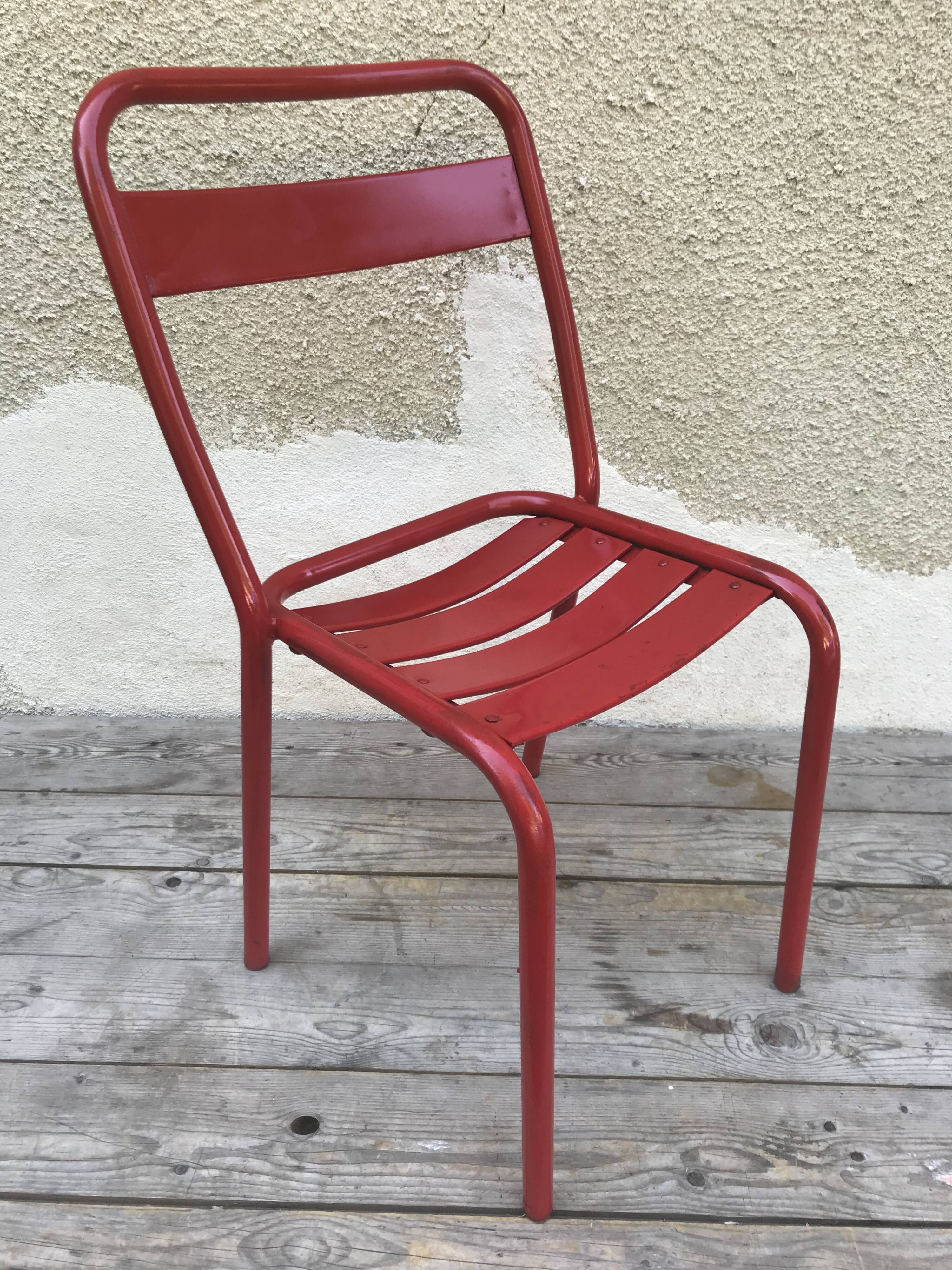 Set of 4 chairs old Tolix T1 metal stackable red vintage