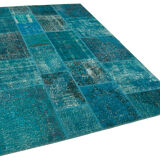 Hand-knotted oriental overdyed 169 cm x 243 cm turquoise patchwork carpet