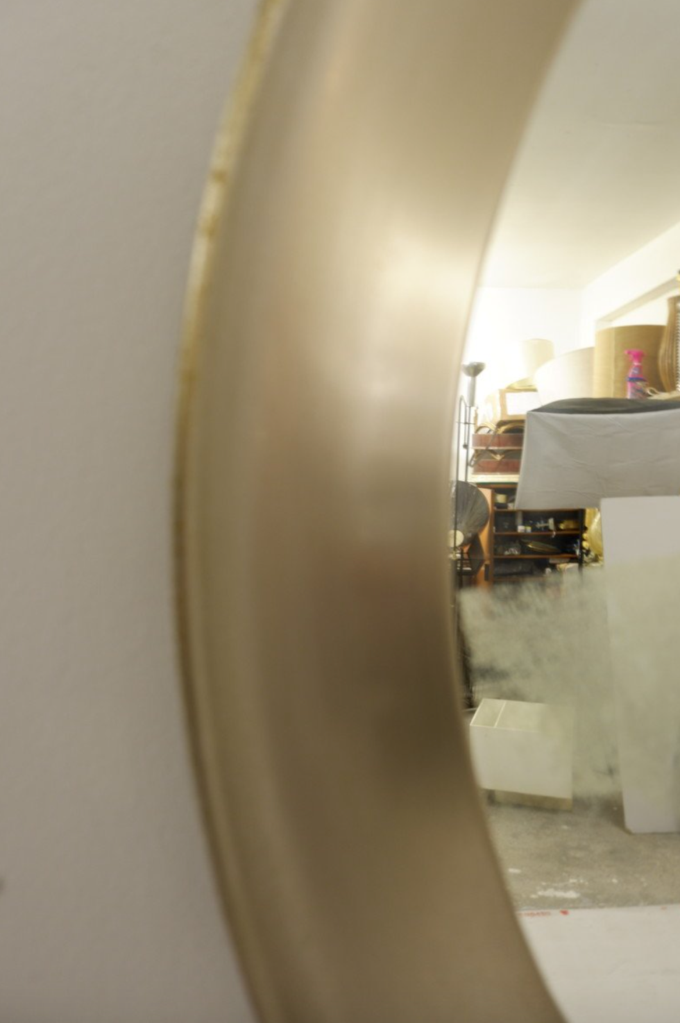 Brushed chrome round mirror 1970s 83x83cm