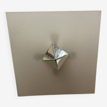 Modernist square sandblasted glass ceiling light topped with a vintage Art Deco mirror pyramid