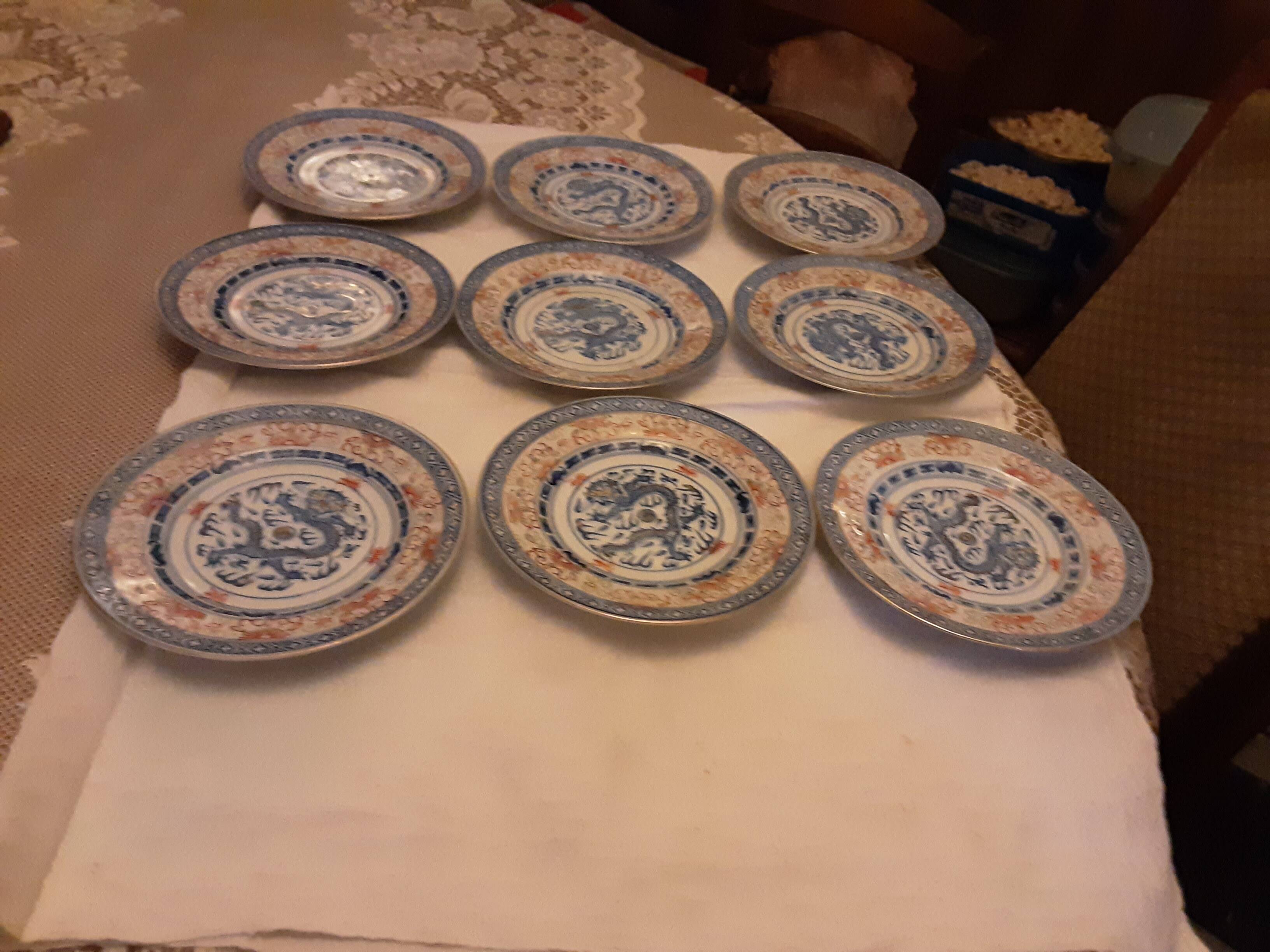 9 assiettes a dessert porcelaine asiatique   graines de riz chine dragon