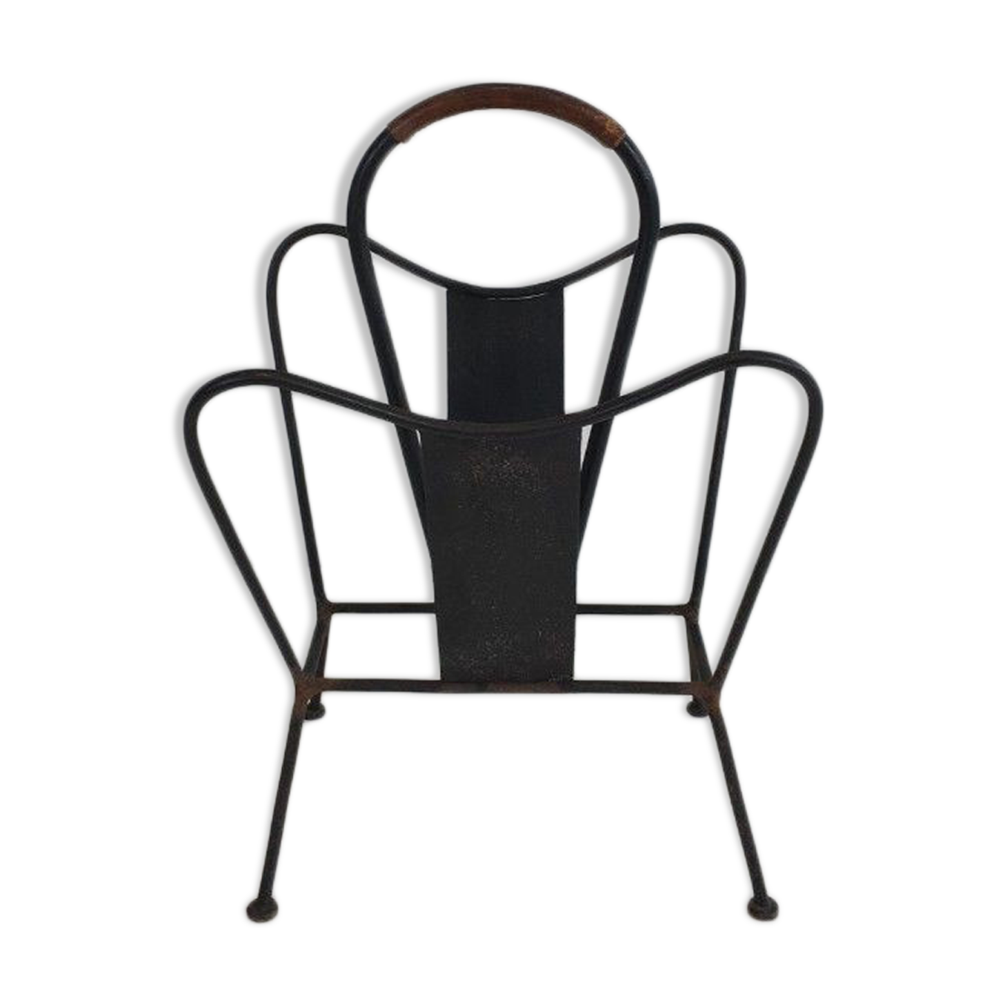 Black lacquered metal and brown leather magazine holders