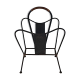 Black lacquered metal and brown leather magazine holders