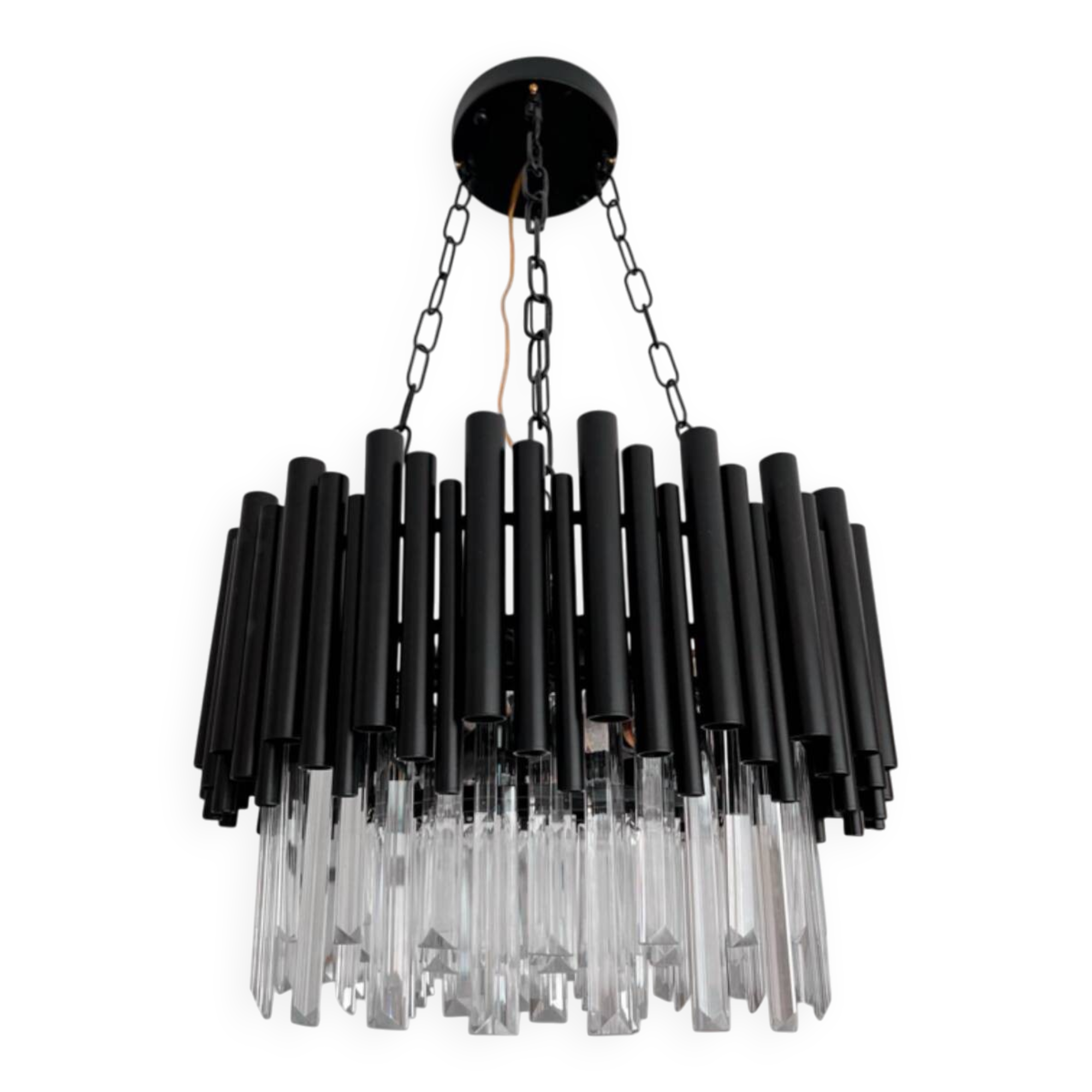 Modern designer chandelier in glass and metal