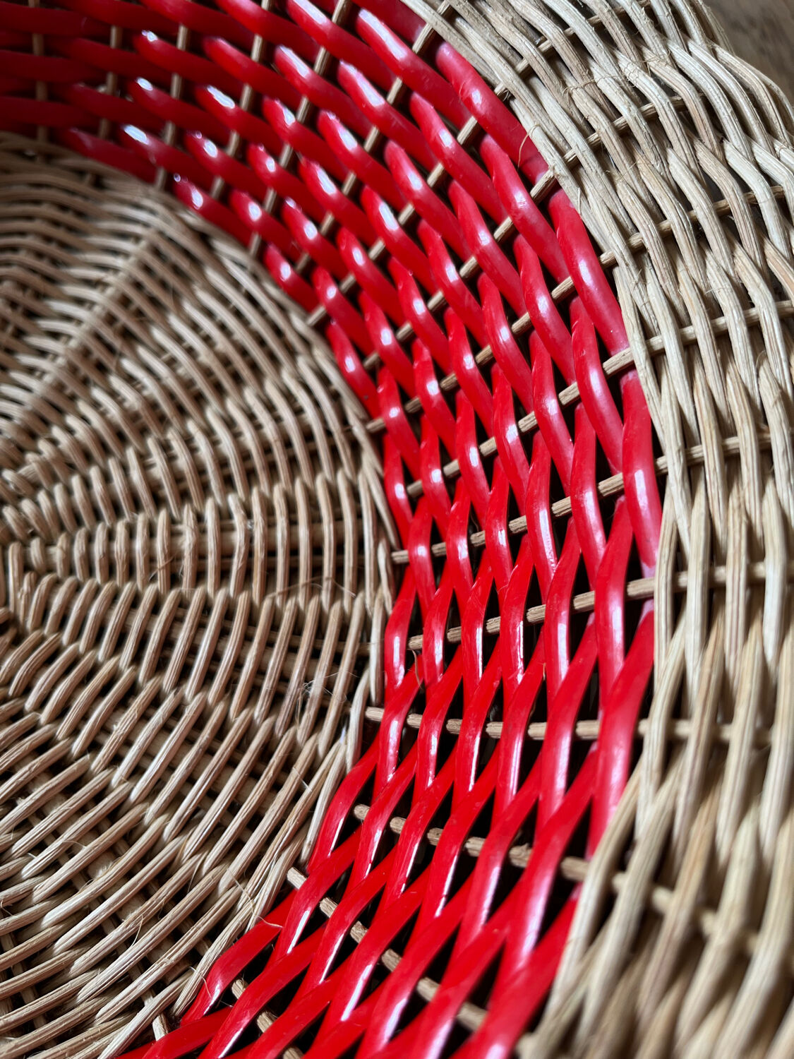 Rattan basket with red trim