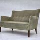 1960s, Danish curved 2-seater sofa, furniture velour, beech wood.