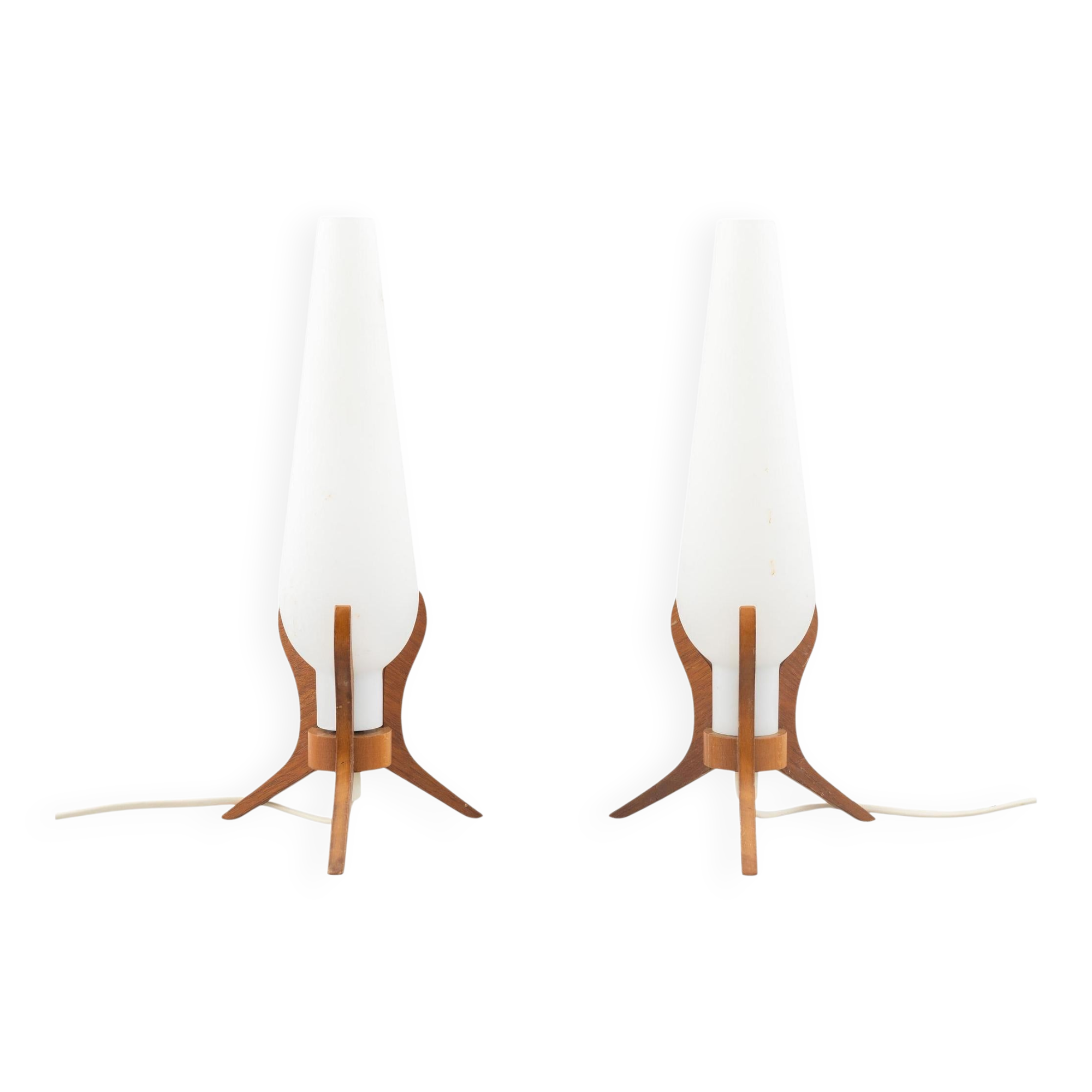 Pair of Orrefors desk lamps in teak and glass, Sweden 1960.