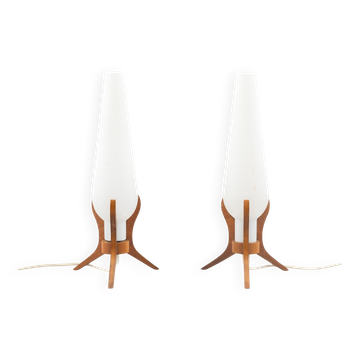 Pair of Orrefors desk lamps in teak and glass, Sweden 1960.