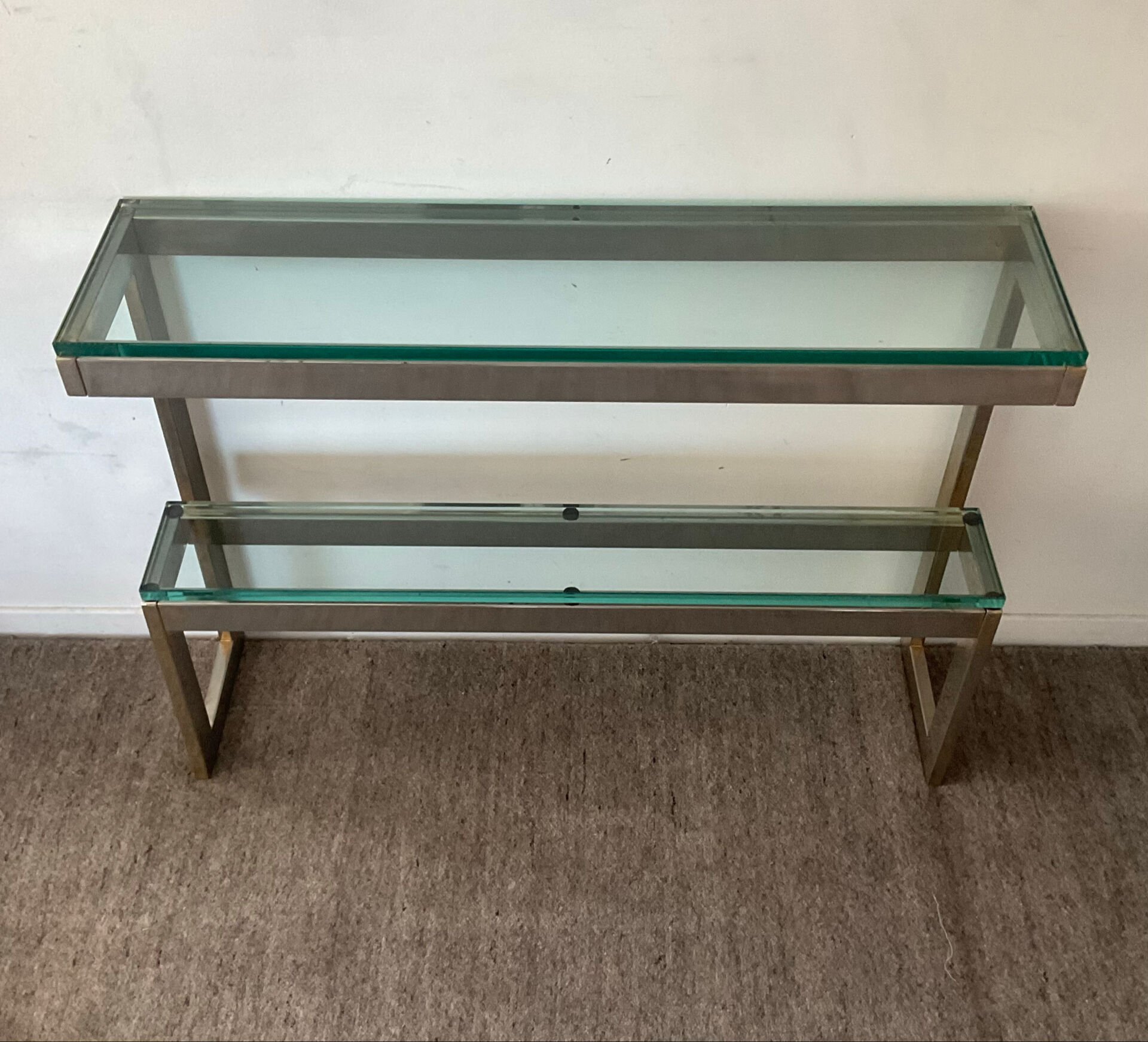 Console "G" by Belgochrom in brass and glass from the 1970s.