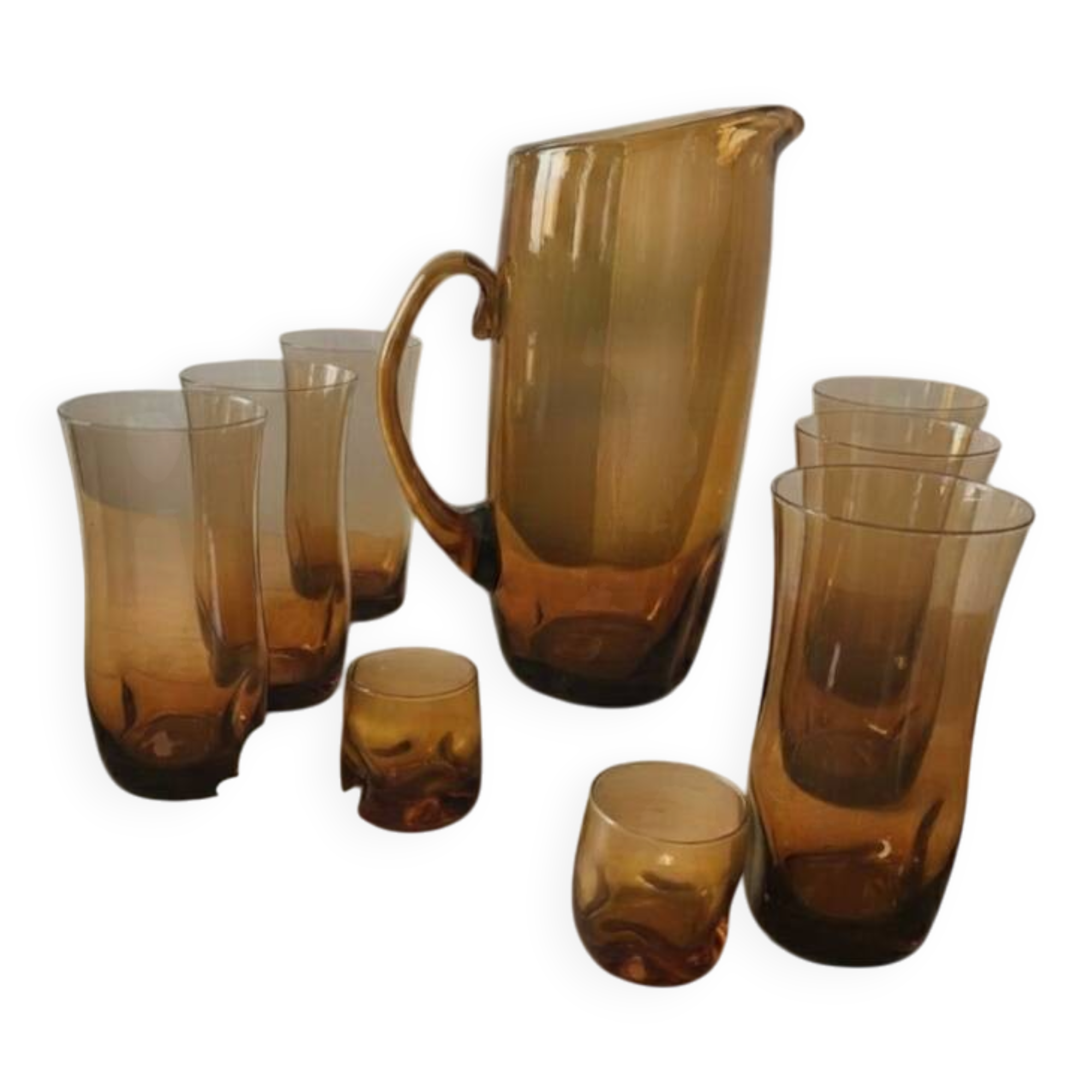 Service de Verres Vintage Ambrés (Carafe + Gobelets) #PIMR