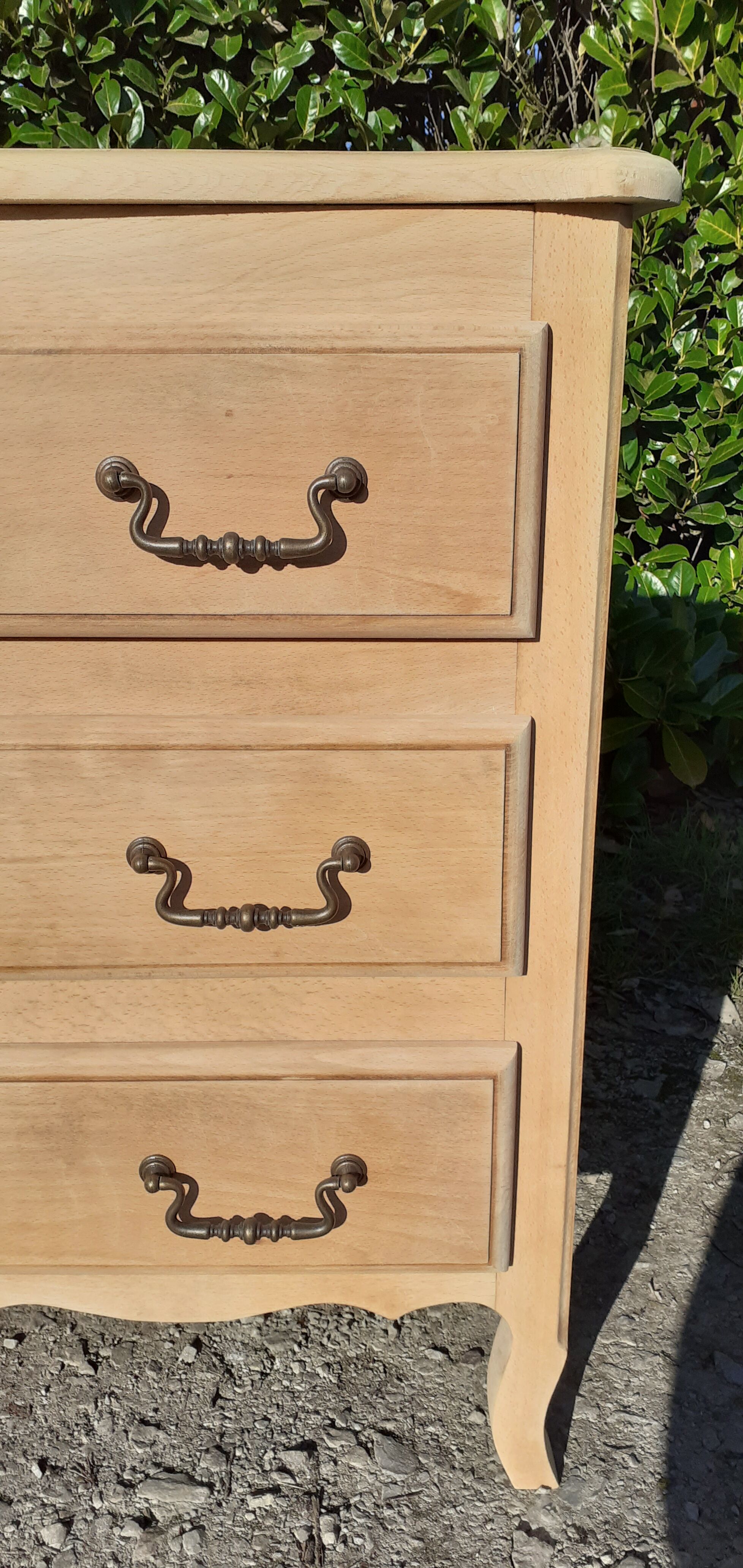 Commode 3 tiroirs style Louis XV en chêne massif bois brut