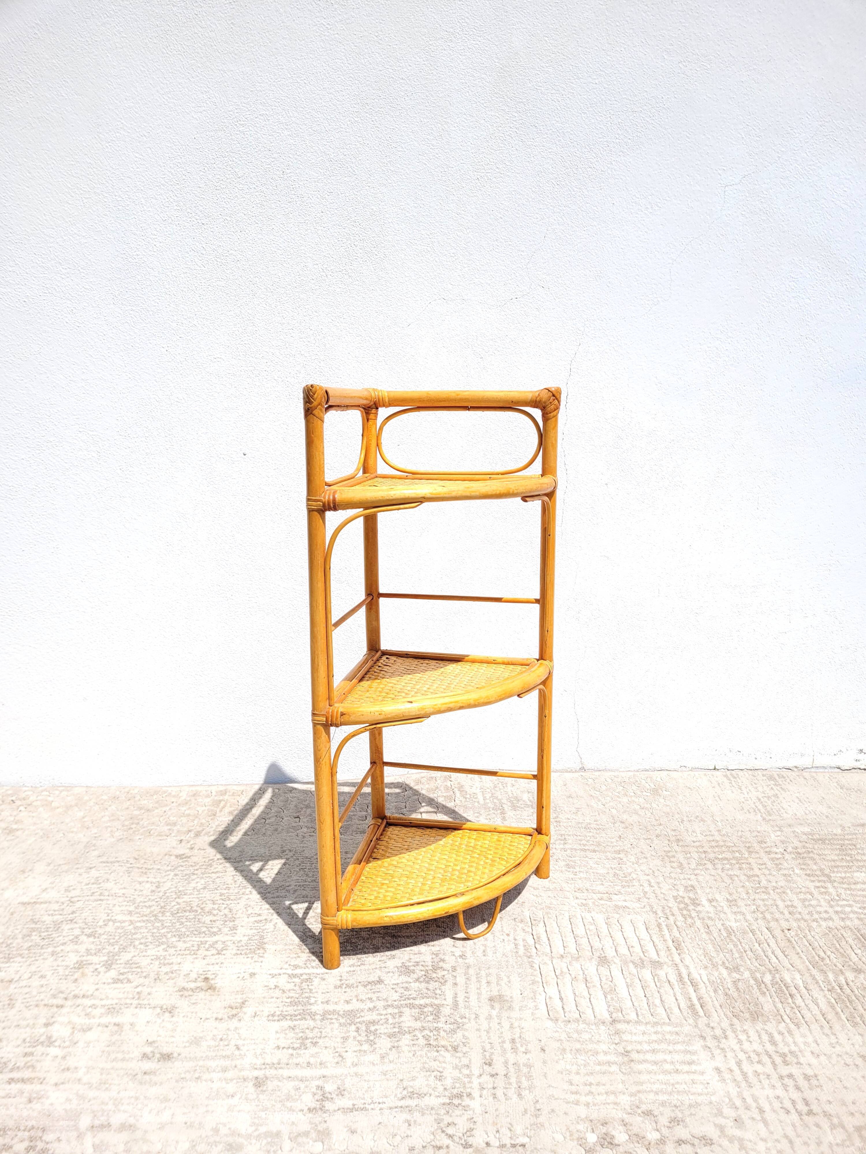 Rattan corner shelf