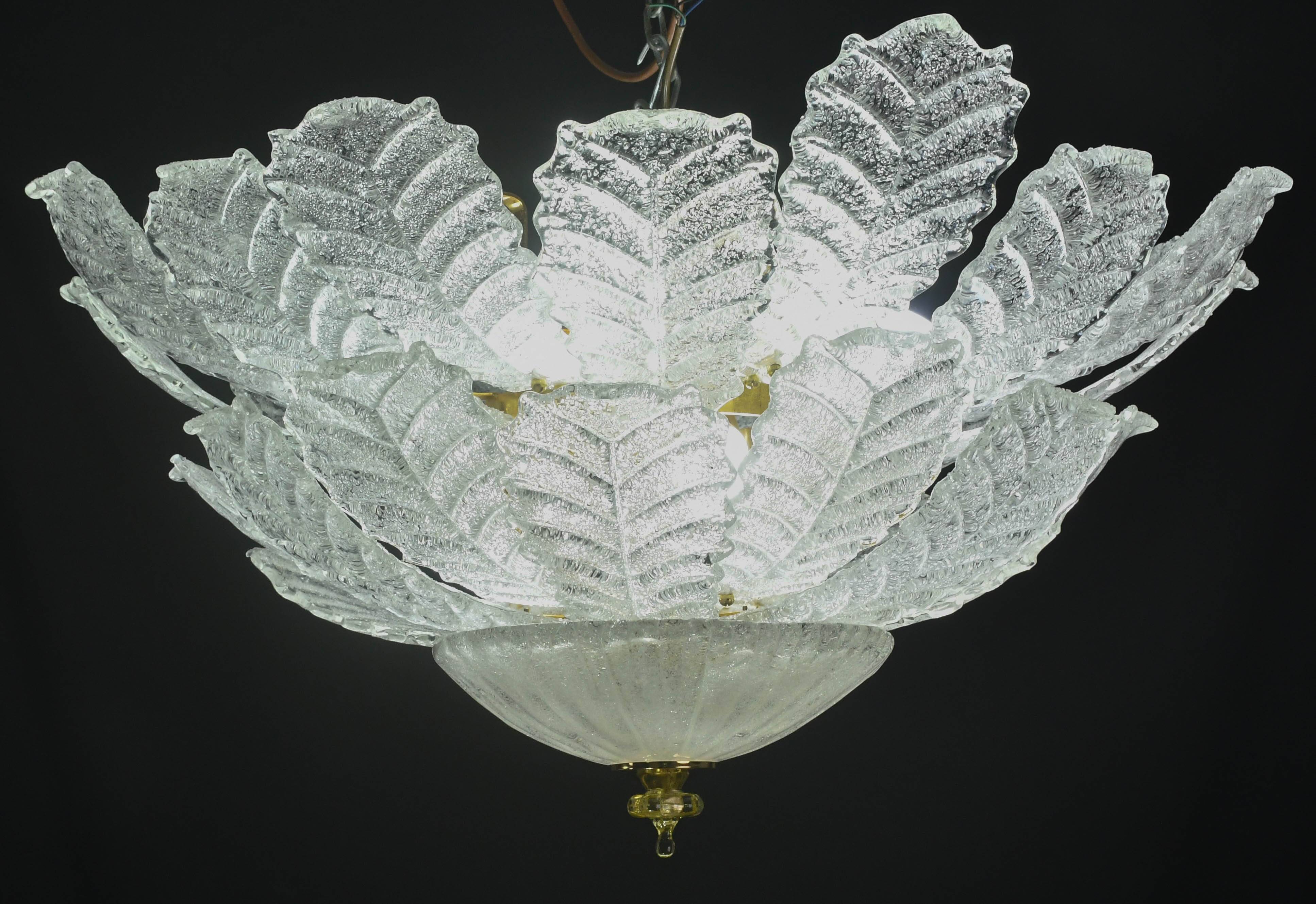 Florence, large size Murano clear transparent vintage glass ceiling light