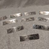 10 silver-plated metal knife and card holders, art deco style, Rabier