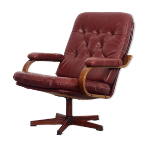 fauteuil pivotant en cuir, design danois, années 1970, fabriqué au Danemark