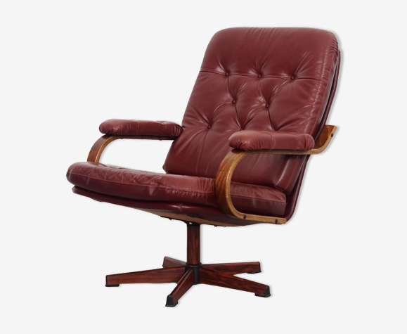 Leather swivel armchair, Danish design, 1970s, made in Denmark